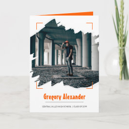 オレンジ色の抽象芸術ブラシストローク写真卒業 招待状