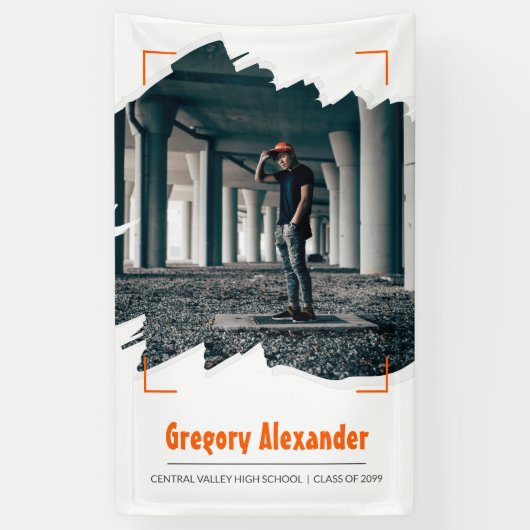 オレンジ色の抽象芸術ブラシストローク写真卒業 横断幕 (縦)