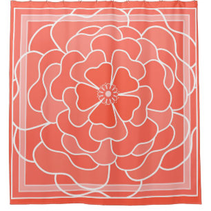 オレンジ色の抽象芸術花柄 シャワーカーテン