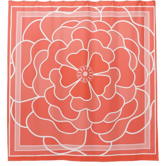 オレンジ色の抽象芸術花柄 シャワーカーテン (正面)
