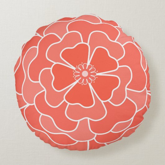 オレンジ色の抽象芸術花柄 ラウンドクッション (裏面)