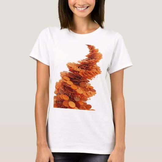 オレンジ色の抽象芸術 モダンなデザイン Tシャツ (正面)