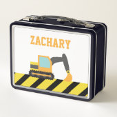 オレンジ色の掘削機、建築車、子供 メタルランチボックス (裏面)