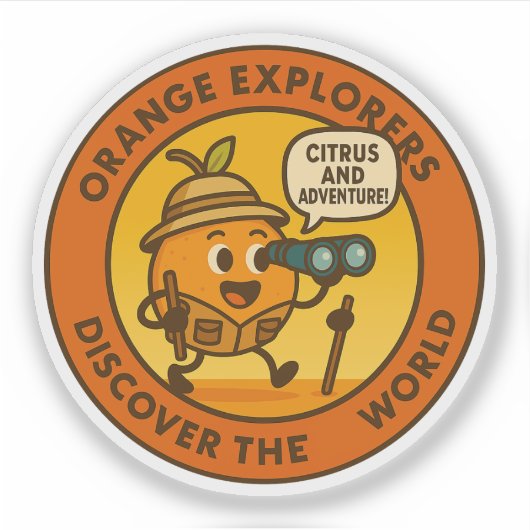 オレンジ色の探検家が世界を発見 シール (正面)
