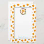 オレンジ色の斑点にフローラリースを持つキリン 便箋 (正面/裏面)