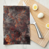 オレンジ色の斑点のある松のデジタルアート キッチンタオル (四つ折り)