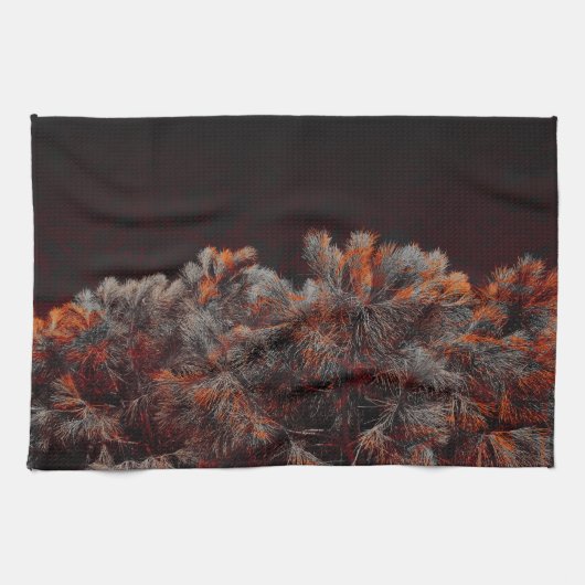 オレンジ色の斑点のある松のデジタルアート キッチンタオル (横)