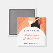 オレンジ色の新郎新婦セーブザデートマグネット マグネット (正面/裏面)