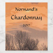 オレンジ色の日没と木のワインラベル ワインラベル (シングルラベル)