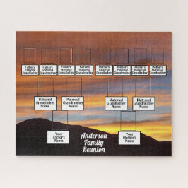オレンジ色の日没に四世代の家族の木の写真 ジグソーパズル