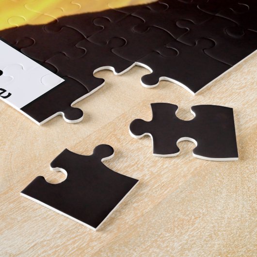 オレンジ色の日没に四世代の家族の木の写真 ジグソーパズル (側面)