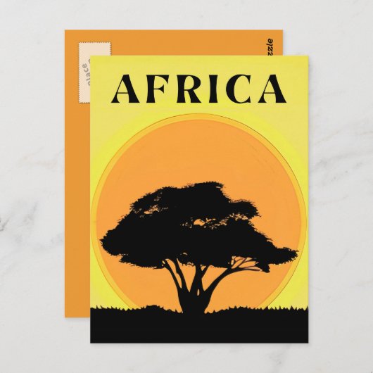 オレンジ色の日没に対するアフリカのアカシアツリー ポストカード (正面/裏面)