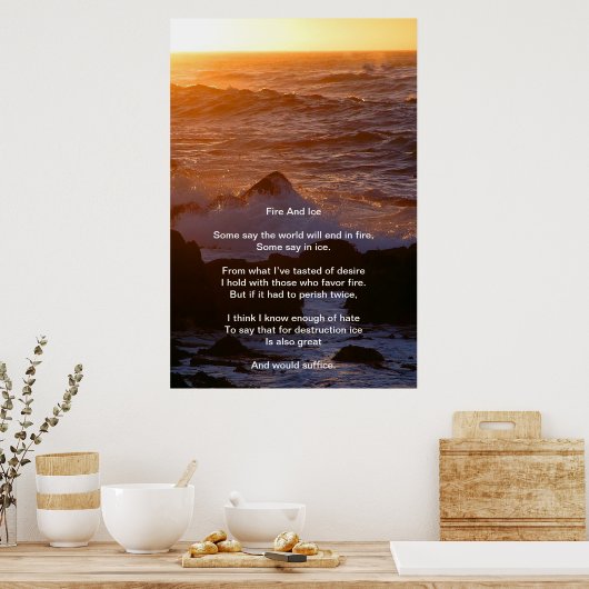 オレンジ色の日没のポスターの上の火と氷ビーチ ポスター (キッチン)