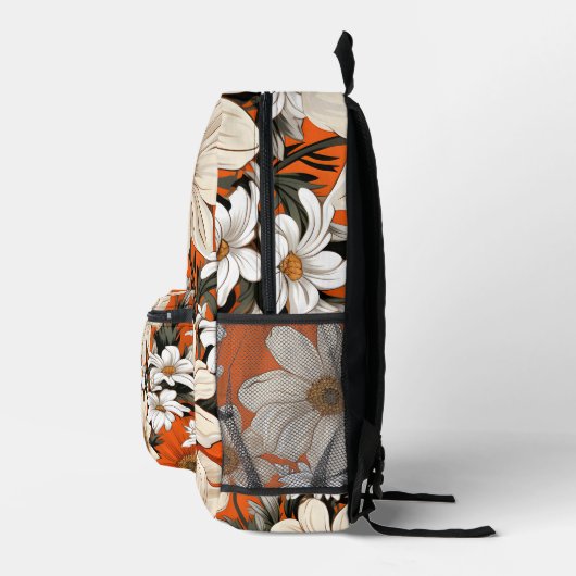 オレンジ色の明るい白のデイジー鮮やか プリントバックパック (右)