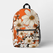 オレンジ色の明るい白のデイジー鮮やか プリントバックパック (正面)