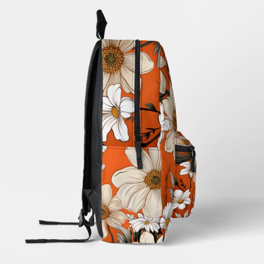 オレンジ色の明るい白のデイジー鮮やか プリントバックパック (左)
