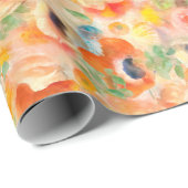 オレンジ色の春の花パターン ラッピングペーパー (ロールコーナー)