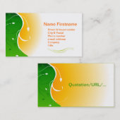 オレンジ色の晴れた日の入った白い花の緑の草 名刺 (正面/裏面)