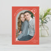 オレンジ色の曲線フレームスノーフレーク写真 シーズンカード (スタンド正面)