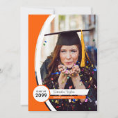 オレンジ色の曲線フレーム写真卒業 招待状 (正面)