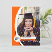 オレンジ色の曲線フレーム写真卒業 招待状 (スタンド正面)