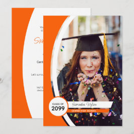 オレンジ色の曲線フレーム写真卒業 招待状