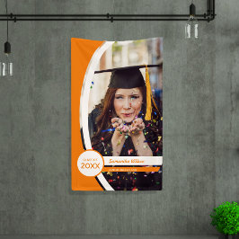 オレンジ色の曲線フレーム写真卒業 横断幕