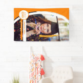 オレンジ色の曲線フレーム写真卒業 横断幕 (インサイチュ)