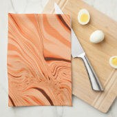 オレンジ色の曲線状の茶色の円柱の濃淡 キッチンタオル (四つ折り)