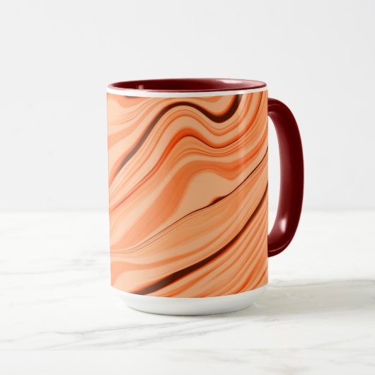 オレンジ色の曲線状の茶色の円柱の濃淡 マグカップ (正面右)