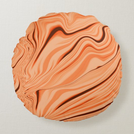 オレンジ色の曲線状の茶色の円柱の濃淡 ラウンドクッション (正面)