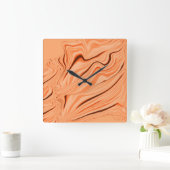 オレンジ色の曲線状の茶色の円柱 スクエア壁時計 (ホーム)