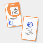 オレンジ色の曲線的なフレームの会社写真テンプレート バッジ (正面＆裏面)