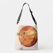 オレンジ色の月とケシの花 クロスボディバッグ (裏面)