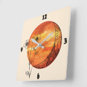 オレンジ色の月とケシの花 スクエア壁時計 (傾斜)