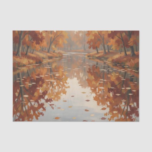オレンジ色の木々と秋の川面の反射 紅葉 薄葉紙 (正面)