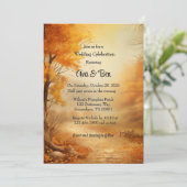 オレンジ色の木の葉の落ちる季節のウェディングセレブレーション 招待状 (スタンド正面)