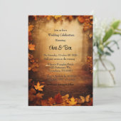 オレンジ色の木の葉の落ちる季節の結婚式の飾り 招待状 (スタンド正面)