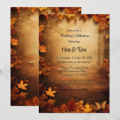 オレンジ色の木の葉の落ちる季節の結婚式の飾り 招待状 (正面/裏面)