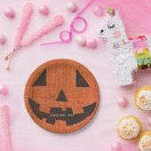 オレンジ色の木製カボチャ素朴ハロウィーン ペーパープレート (パーティー)