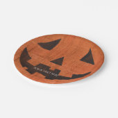 オレンジ色の木製カボチャ素朴ハロウィーン ペーパープレート (アングル)
