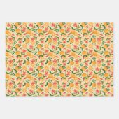オレンジ色の果実と花柄 ラッピングペーパーシート (正面)