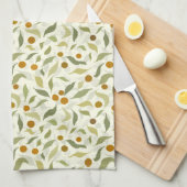 オレンジ色の果実葉とクリームのパターン。 キッチンタオル (四つ折り)