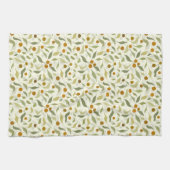 オレンジ色の果実葉とクリームのパターン。 キッチンタオル (横)