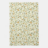 オレンジ色の果実葉とクリームのパターン。 キッチンタオル (縦)