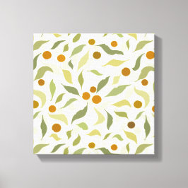 オレンジ色の果実葉とクリームのパターン。 キャンバスプリント
