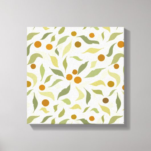 オレンジ色の果実葉とクリームのパターン。 キャンバスプリント (正面)