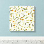 オレンジ色の果実葉とクリームのパターン。 キャンバスプリント (インサイチュ (ウッドフロア))