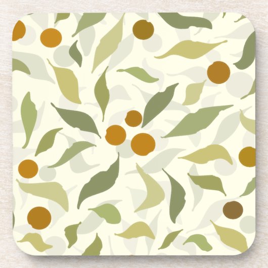 オレンジ色の果実葉とクリームのパターン。 コースター (正面)