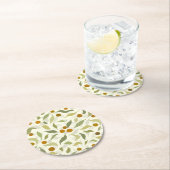 オレンジ色の果実葉とクリームのパターン。 ラウンドペーパーコースター (インサイチュ)